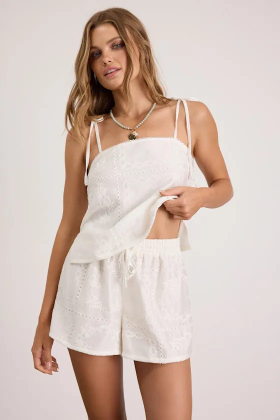 Misa White Embroidered Drawstring Shorts sold by Lulus