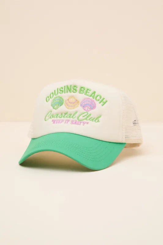 Coastal Club Cream and Green Mesh Trucker Hat made by Lulus