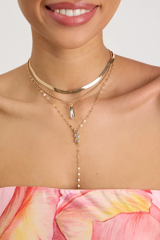 Malana Gold Rhinestone Layered Lariat Necklace sold by Lulus