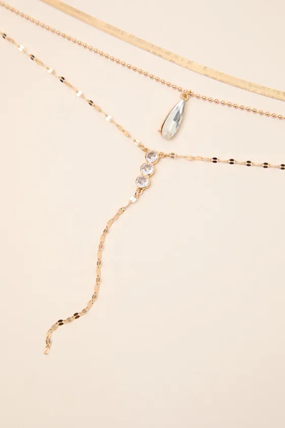 Malana Gold Rhinestone Layered Lariat Necklace sold by Lulus product image thumbnail 2