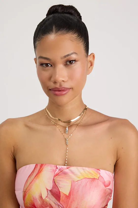 Malana Gold Rhinestone Layered Lariat Necklace sold by Lulus product image thumbnail 3