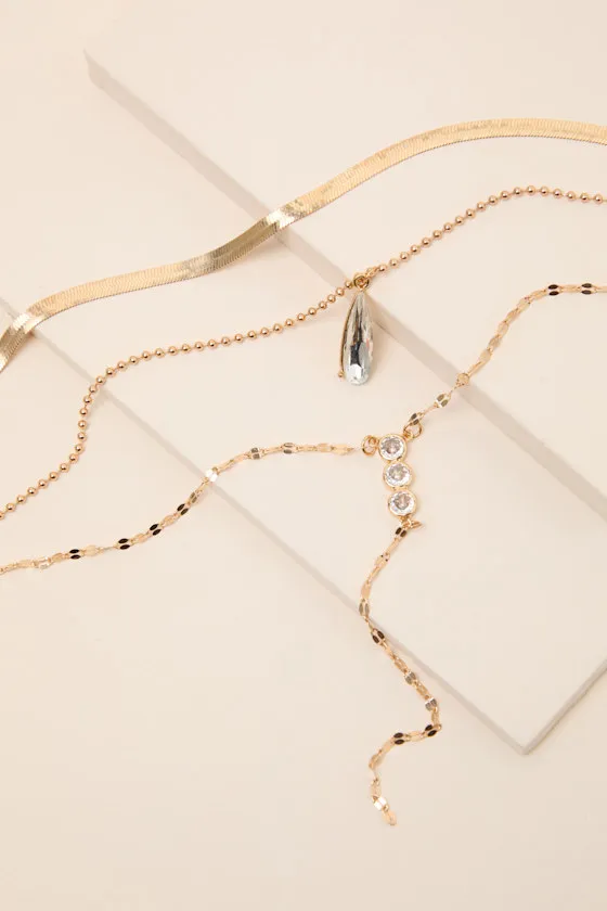 Malana Gold Rhinestone Layered Lariat Necklace sold by Lulus product image thumbnail 4
