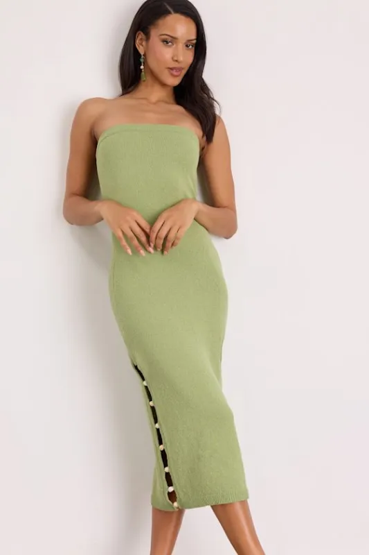 Brodi Light Green Strapless Shell Sweater Midi Dress made by Lulus