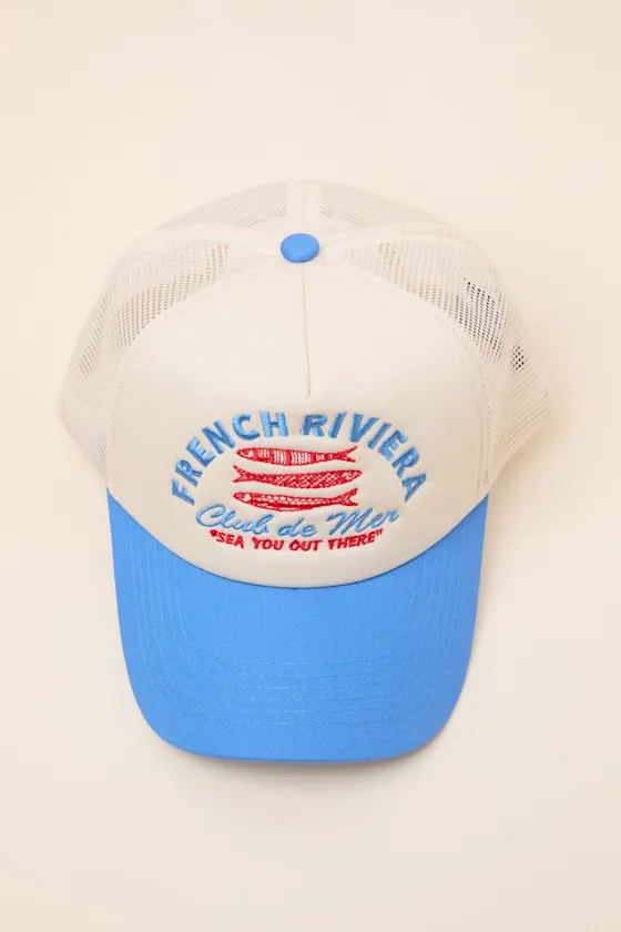 French Riviera Cream and Blue Mesh Trucker Hat sold by Lulus product image thumbnail 3
