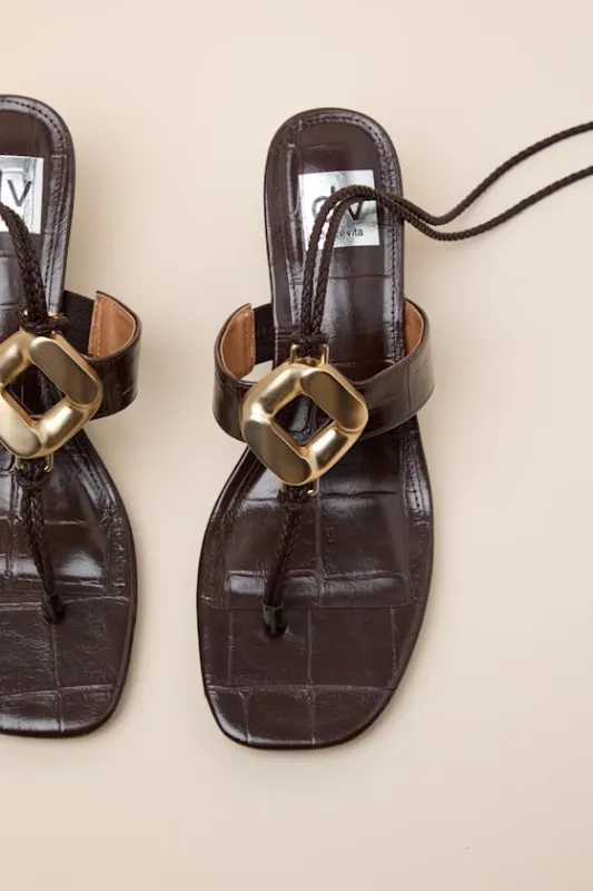 Stanza Brown Lace-Up Low Heel Sandals made by DV by Dolce Vita