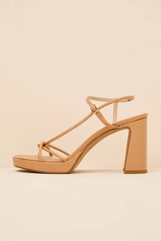 Odete Light Tan Leather Strappy High Heel Sandals made by Dolce Vita