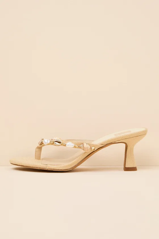 Daksie Light Natural Raffia Kitten Heel Thong Sandals sold by Lulus