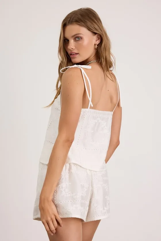 Misa White Embroidered Tie-Strap Tank Top sold by Lulus product image thumbnail 3