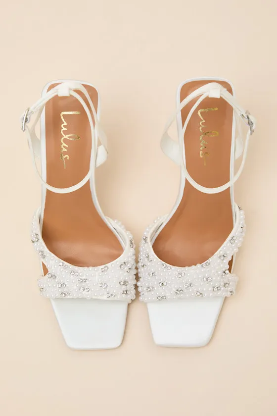 Jenni White Satin Beaded Ankle Strap High Heel Sandals sold by Lulus product image thumbnail 4