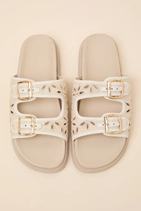Honey Ivory Floral Buckle Slide Sandals made by Lulus