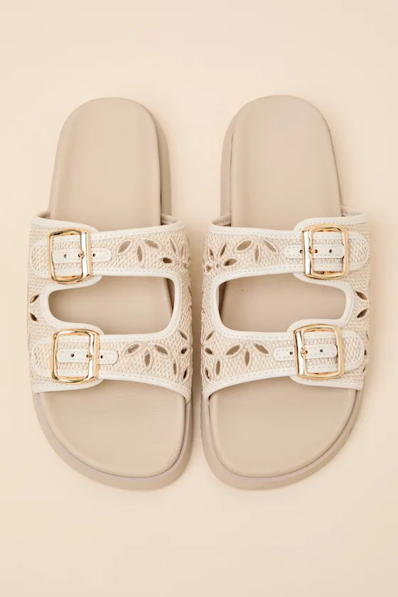 Honey Ivory Floral Buckle Slide Sandals sold by Lulus