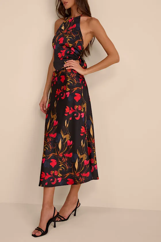 Jules Black Multi Floral Satin Two-Piece Midi Dress sold by Lulus product image thumbnail 3