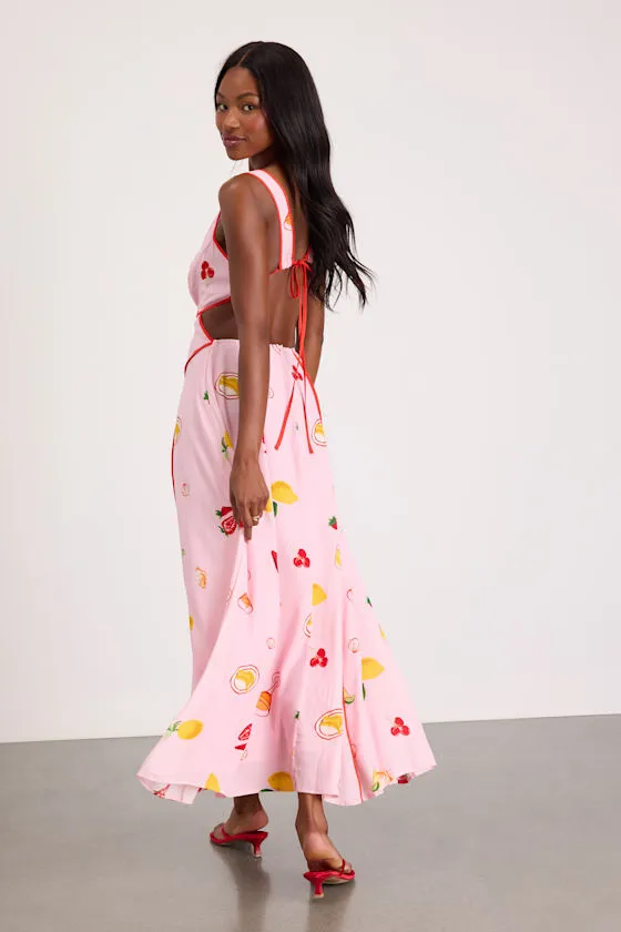 Nabina Light Pink Multi Print Tie-Front Maxi Dress sold by Lulus product image thumbnail 3
