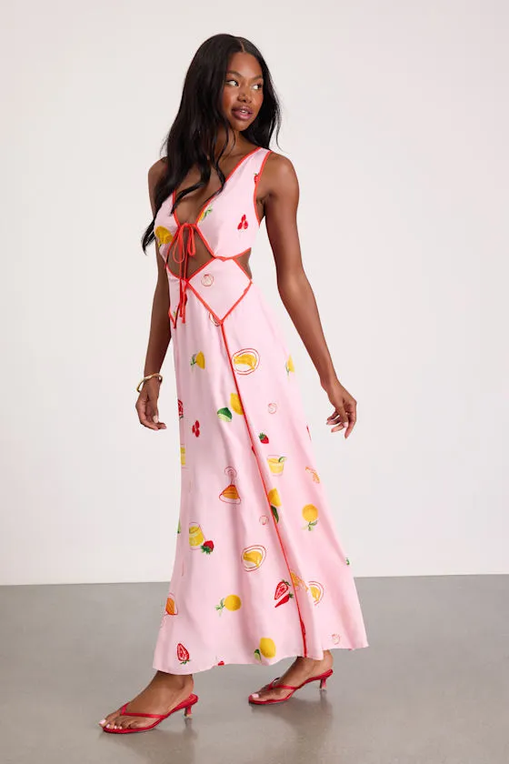 Nabina Light Pink Multi Print Tie-Front Maxi Dress sold by Lulus product image thumbnail 4