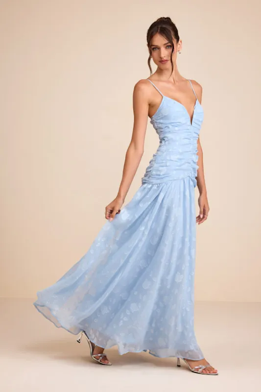 Payton Light Blue Floral Burnout Drop Waist Maxi Dress made by Lulus
