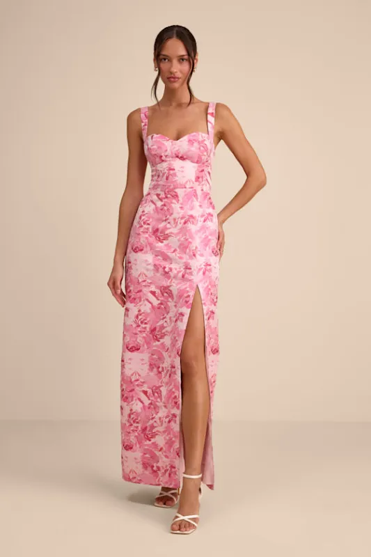 Demina Light Pink Floral Jacquard Bustier Maxi Dress made by Lulus