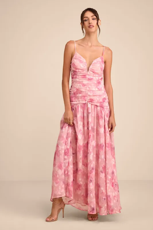 Payton Pink Floral Burnout Drop Waist Maxi Dress made by Lulus