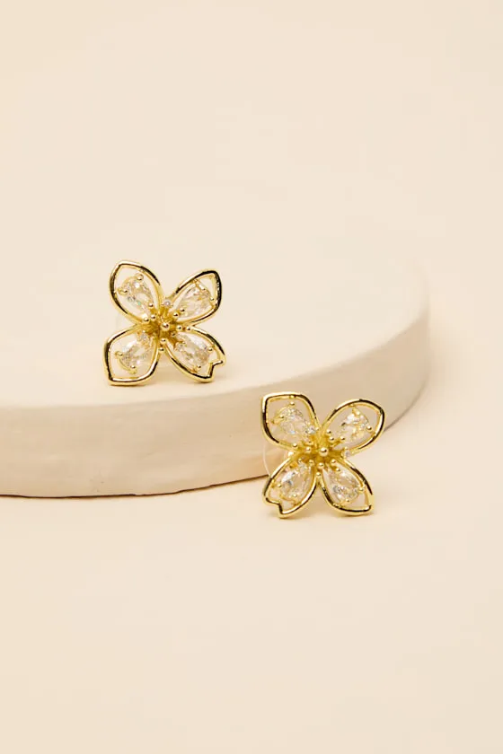 Imelda Gold Rhinestone Flower Earrings sold by Lulus product image thumbnail 2