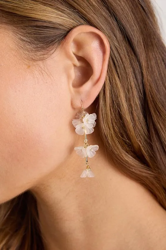 Izabella White Flower Drop Earrings sold by Lulus