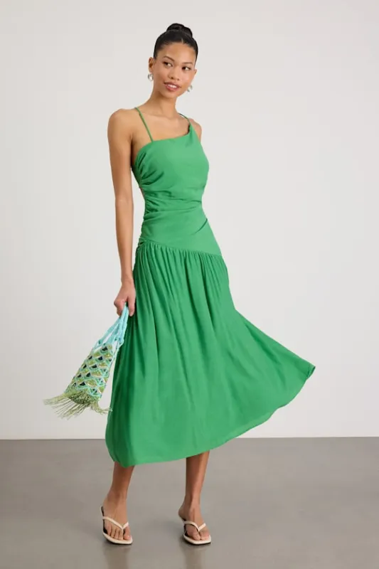 Jedda Green Drop Waist Lace-Up Midi Dress made by Lulus