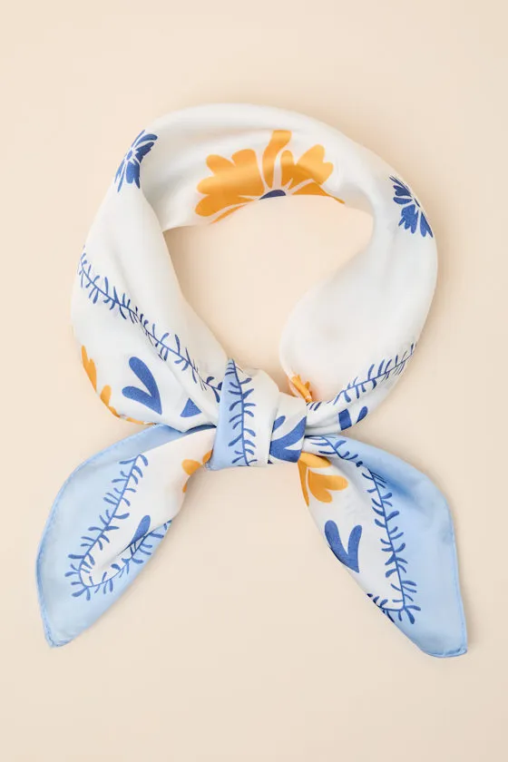 Blossom Blue Floral Satin Scarf Scarf sold by Lulus product image thumbnail 2