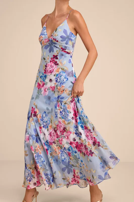 Meleia Light Blue Floral V-Neck Maxi Dress made by Lulus