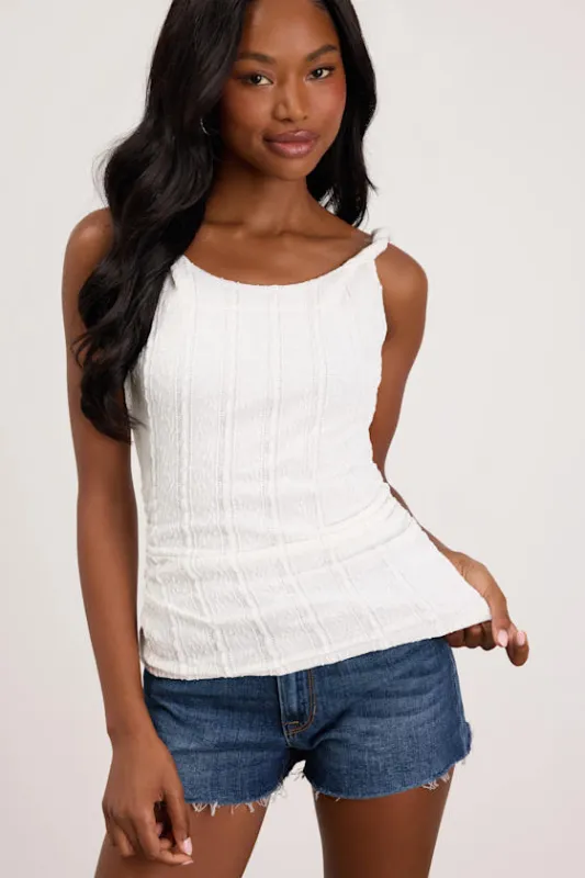 Roan White Lace Twist Strap Tank Top made by Lulus