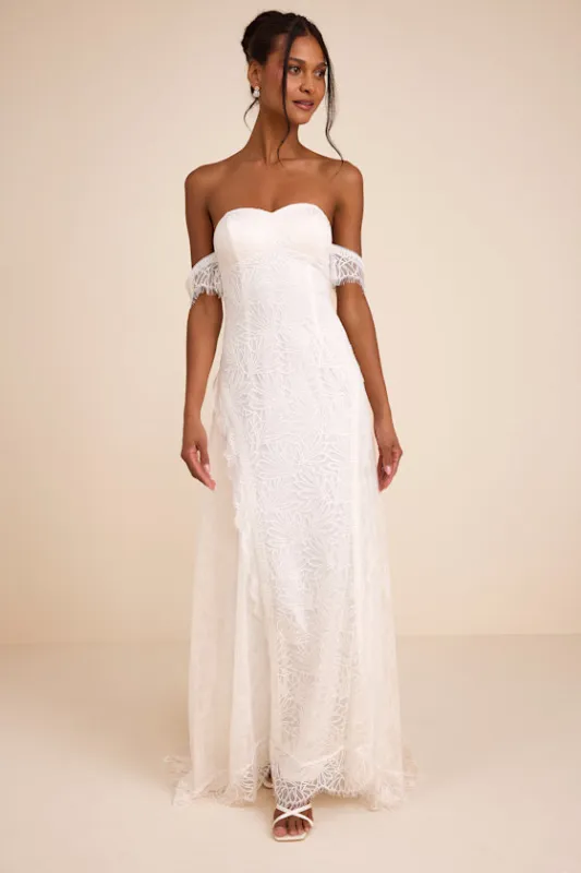 Faye White Embroidered Lace Off-the-Shoulder Maxi Dress made by Lulus