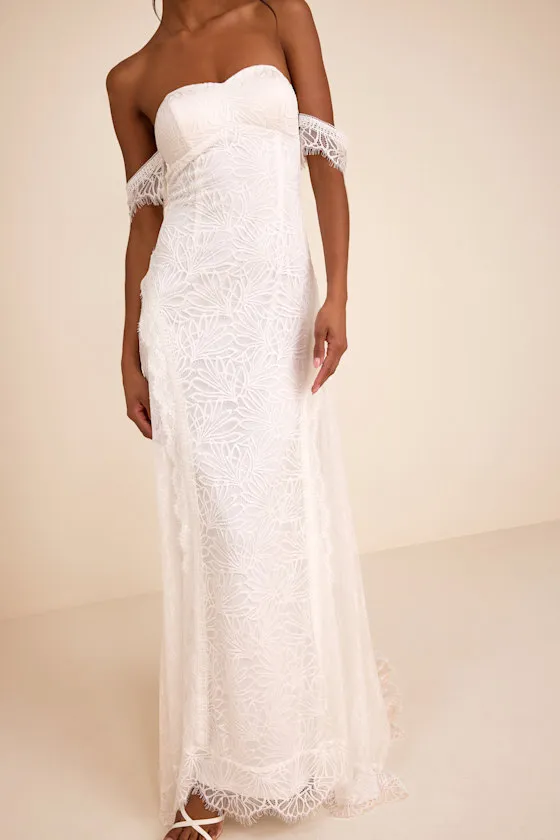 Faye White Embroidered Lace Off-the-Shoulder Maxi Dress sold by Lulus product image thumbnail 2