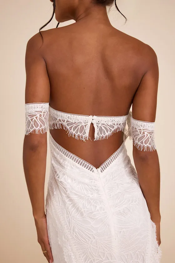Faye White Embroidered Lace Off-the-Shoulder Maxi Dress sold by Lulus product image thumbnail 3