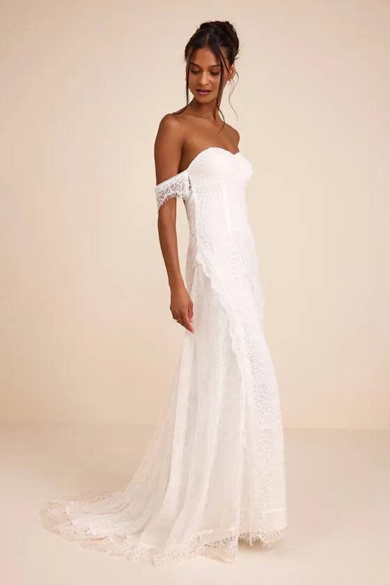 Faye White Embroidered Lace Off-the-Shoulder Maxi Dress sold by Lulus product image thumbnail 4