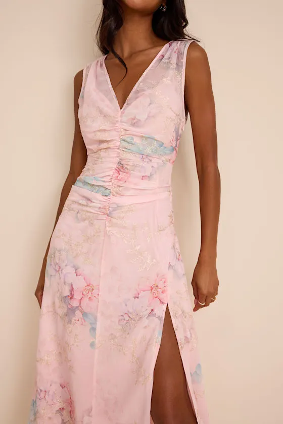 Jilly Blush Floral Embroidered Ruched Midi Dress sold by Lulus product image thumbnail 2