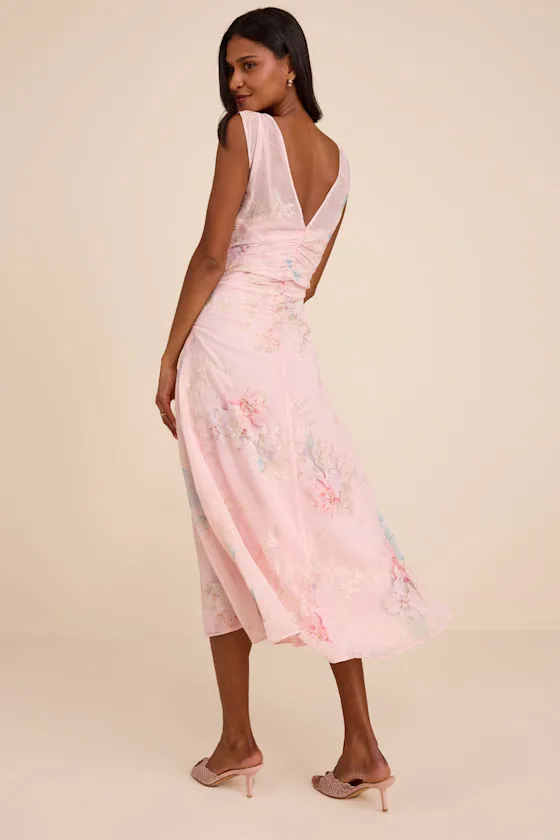 Jilly Blush Floral Embroidered Ruched Midi Dress sold by Lulus product image thumbnail 3