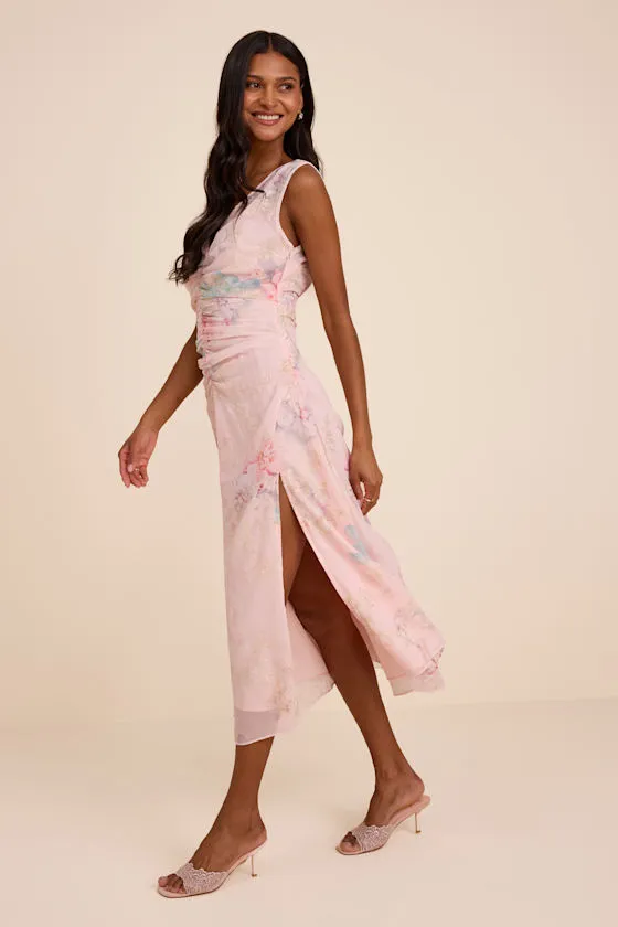 Jilly Blush Floral Embroidered Ruched Midi Dress sold by Lulus product image thumbnail 4