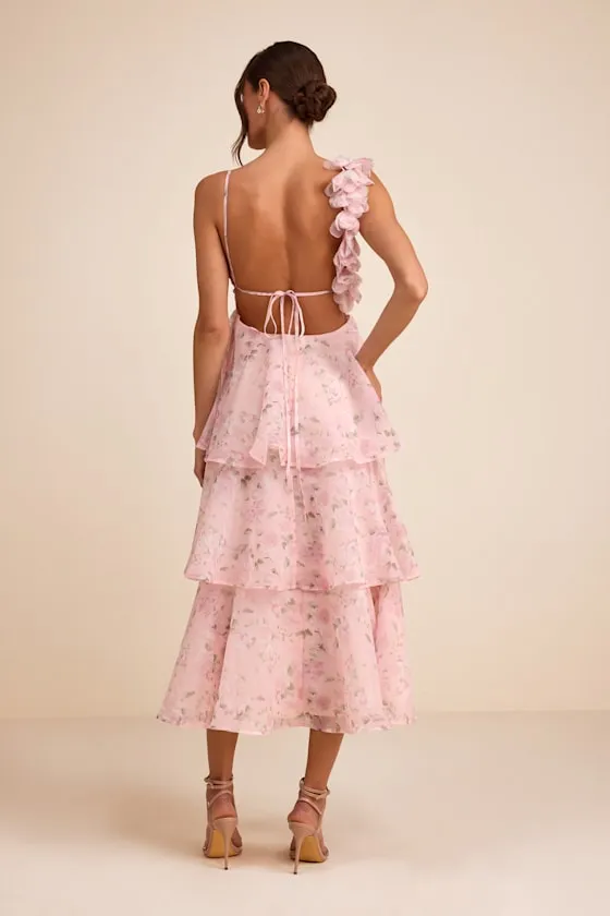 Daleyza Light Pink Floral Organza Tiered Midi Dress sold by Lulus product image thumbnail 3