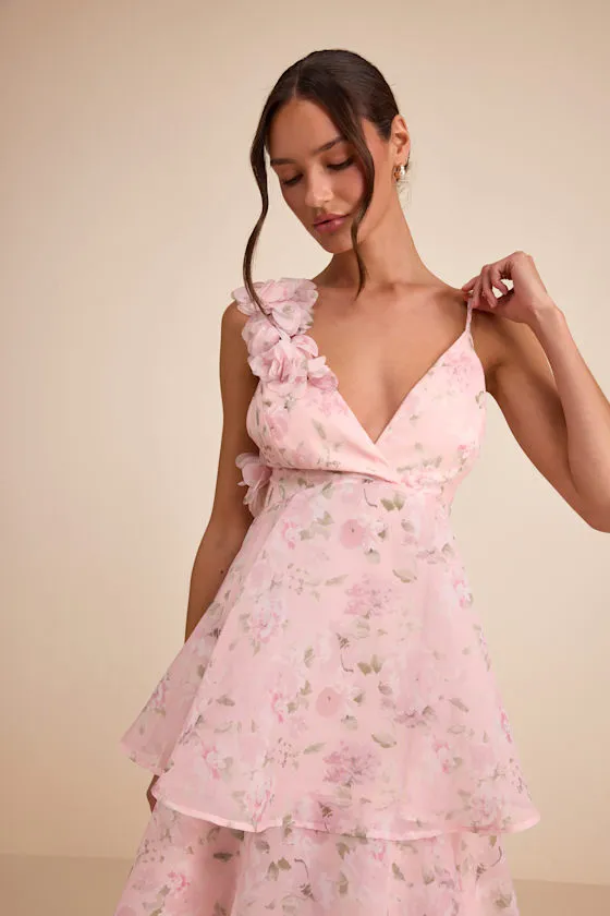 Daleyza Light Pink Floral Organza Tiered Midi Dress sold by Lulus product image thumbnail 4