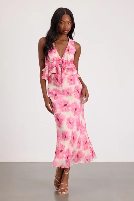 Lilith Cream and Pink Floral Midi Skirt made by Lulus