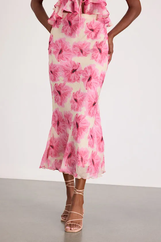 Lilith Cream and Pink Floral Midi Skirt sold by Lulus product image thumbnail 2