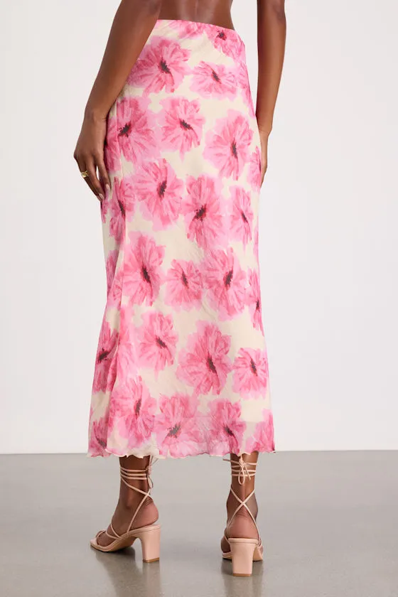 Lilith Cream and Pink Floral Midi Skirt sold by Lulus product image thumbnail 3