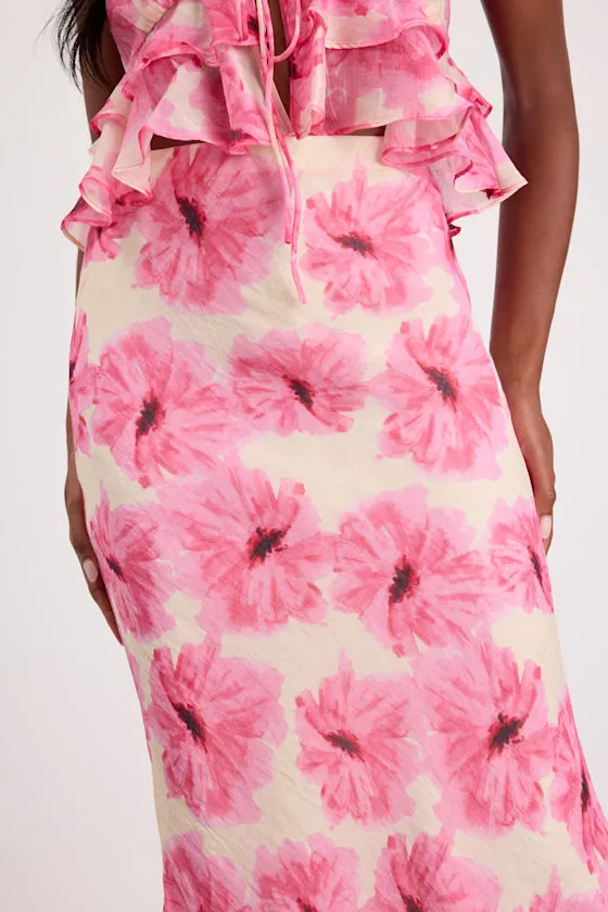 Lilith Cream and Pink Floral Midi Skirt sold by Lulus product image thumbnail 4