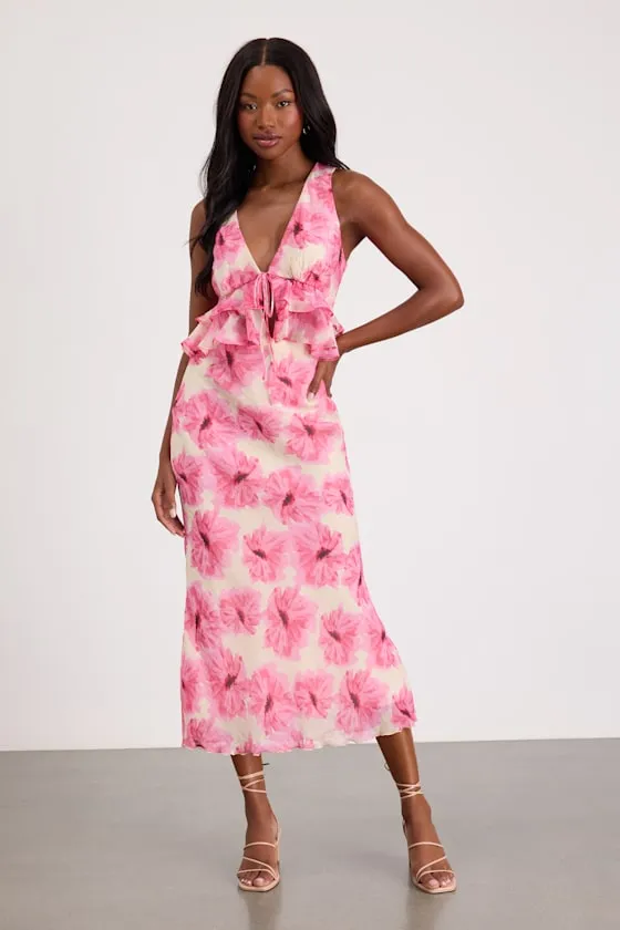 Lilith Cream and Pink Floral Ruffled Tank Top sold by Lulus product image thumbnail 4