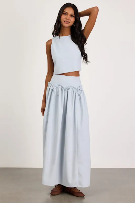Cindy Light Blue Linen Two-Piece Maxi Dress made by Lulus