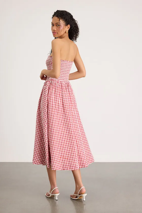 Clementina Red Gingham Smocked Midi Dress sold by Lulus product image thumbnail 3