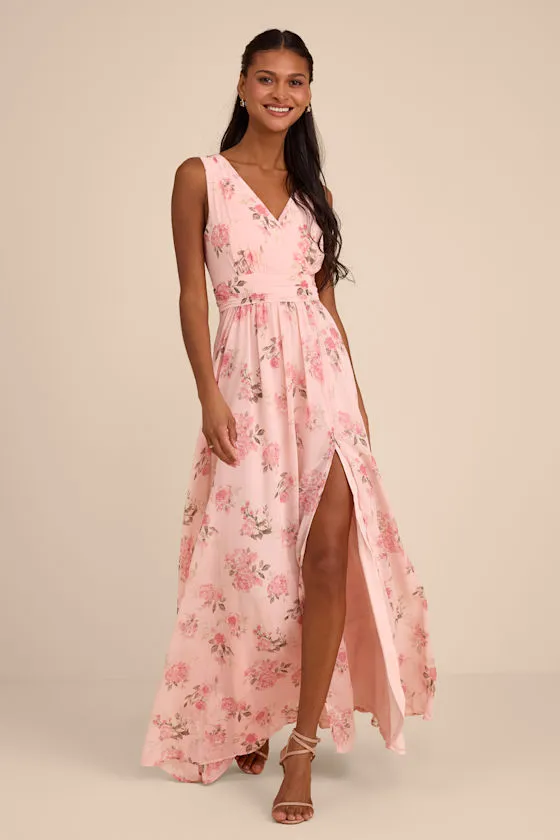 Heavenly Hues Blush Floral Surplice Maxi Dress sold by Lulus