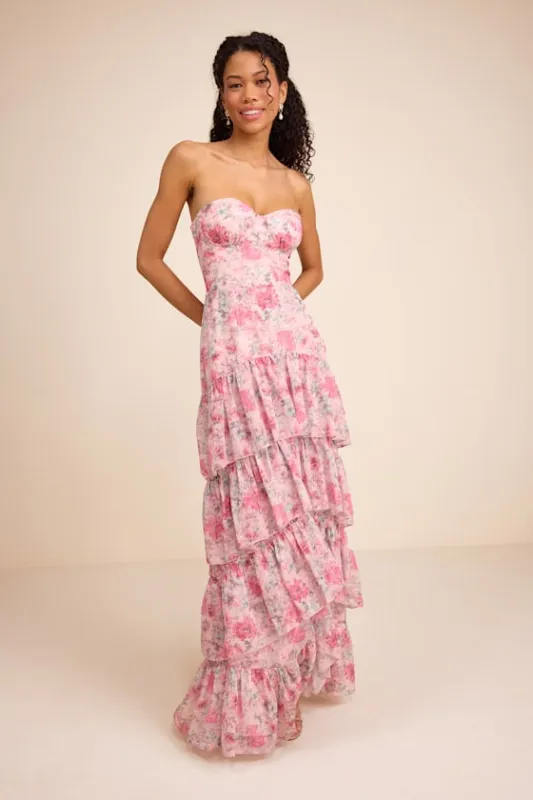 Dessie Light Pink Floral Tiered Maxi Dress made by Lulus