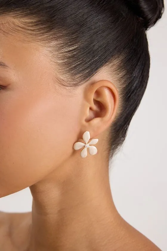 Cary White Pearl Flower Earrings sold by Lulus