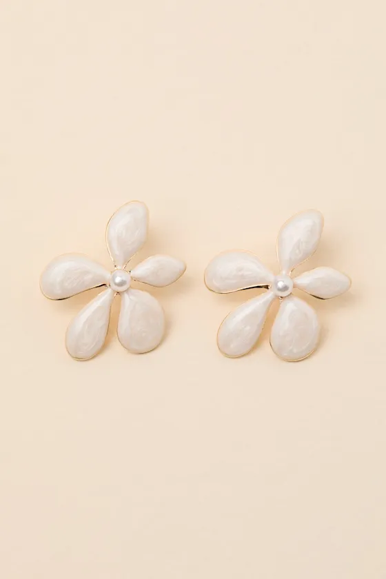 Cary White Pearl Flower Earrings sold by Lulus product image thumbnail 2
