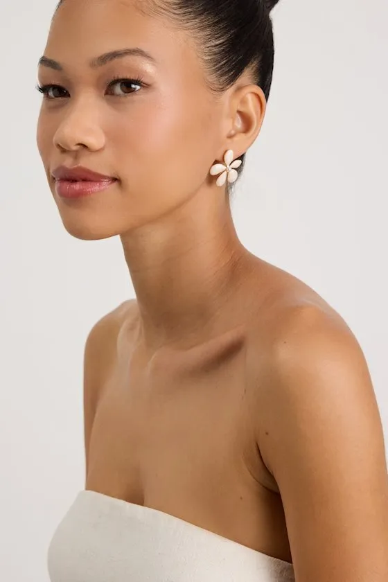 Cary White Pearl Flower Earrings sold by Lulus product image thumbnail 3