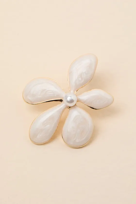Cary White Pearl Flower Earrings sold by Lulus product image thumbnail 4
