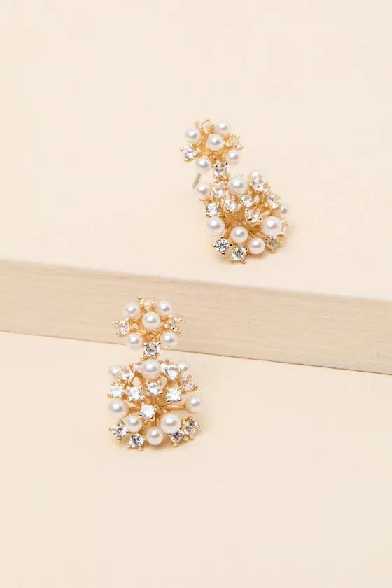Dabney Gold Pearl Rhinestone Drop Earrings sold by Lulus product image thumbnail 2